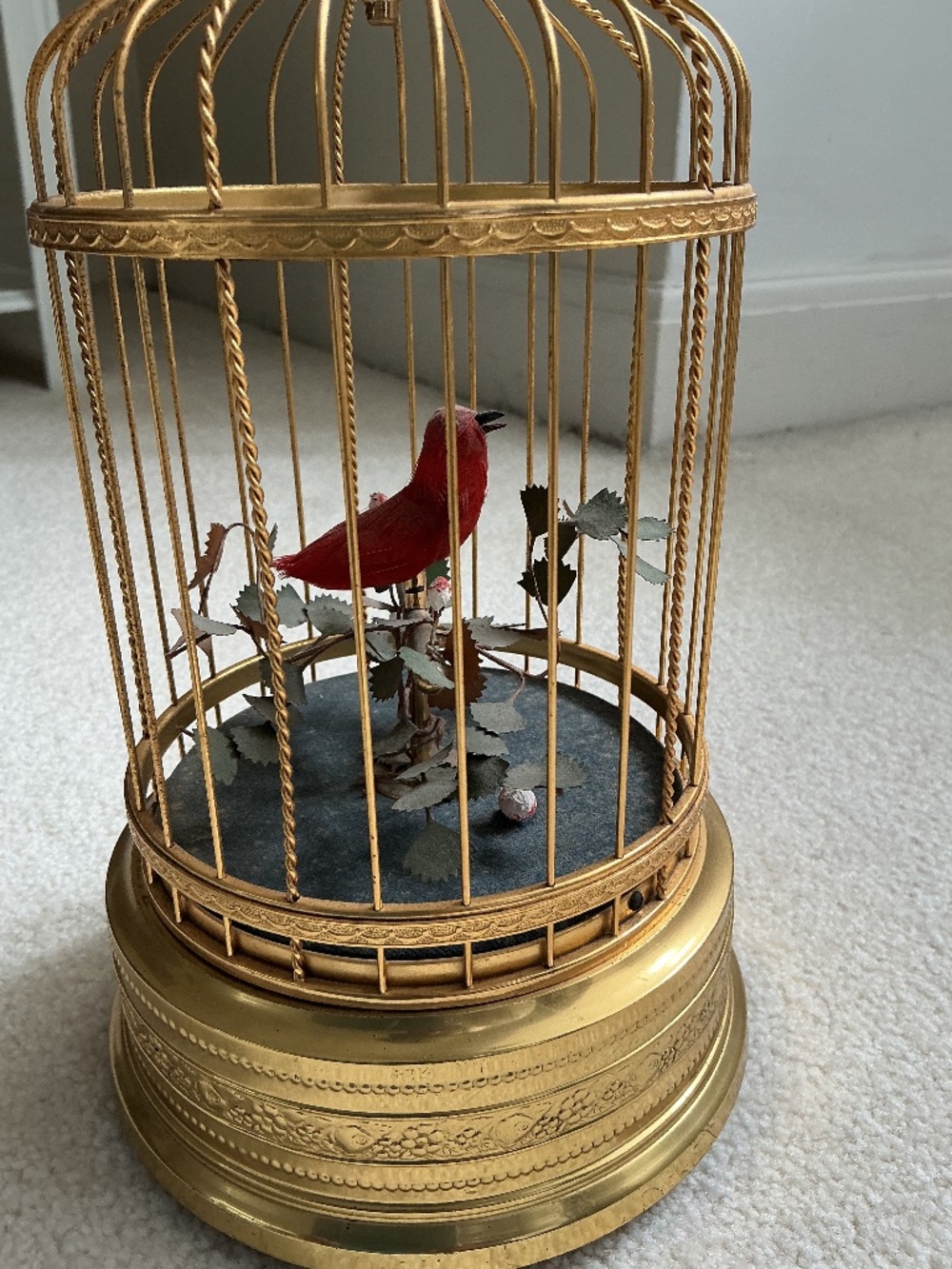 Rare Karl Griesbaum Singing Automation Bird In Brass Cage